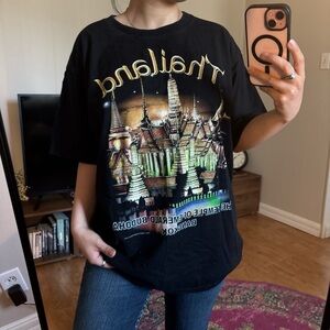 Black and Gold Thailand Temple Graphic T-Shirt Tee Joligolf